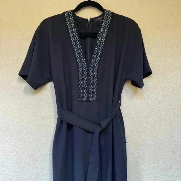 French connection navy blue jumpsuit with beaded neckline - Picture 7 of 10